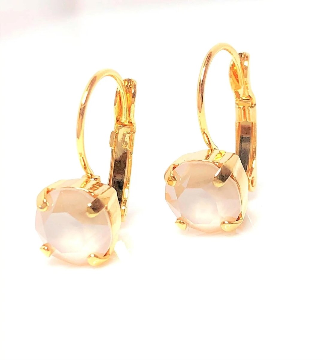Ivory Cream Austrian Crystal Earrings | 8mm Crystal Drops | Gold Plated
