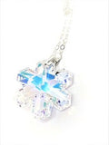 Clear AB Snowflake Austrian Crystal Pendant | 925 Sterling Silverm| Statement Necklace