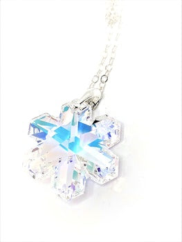 Clear AB Snowflake Austrian Crystal Pendant | 925 Sterling Silverm| Statement Necklace