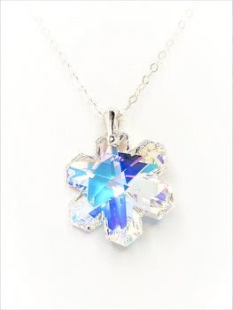Clear AB Snowflake Austrian Crystal Pendant | 925 Sterling Silverm| Statement Necklace