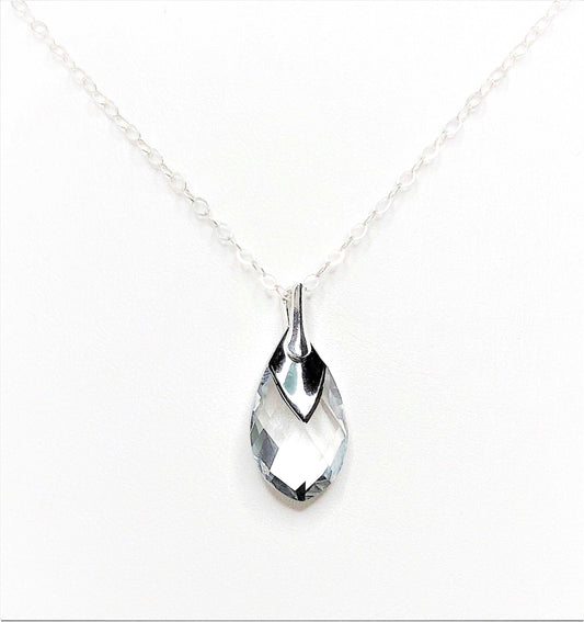 Clear Austrian Crystal Pendant, Light Chrome Necklace, Silver Crystal Teardrop, Crystal Wedding Jewelry, Bridesmaid Gift, Necklaces for Women
