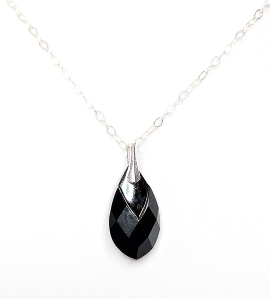 Jet Black Austrian Crystal Pendant | Black Crystal Necklace | Ebony Teardrop Pendant