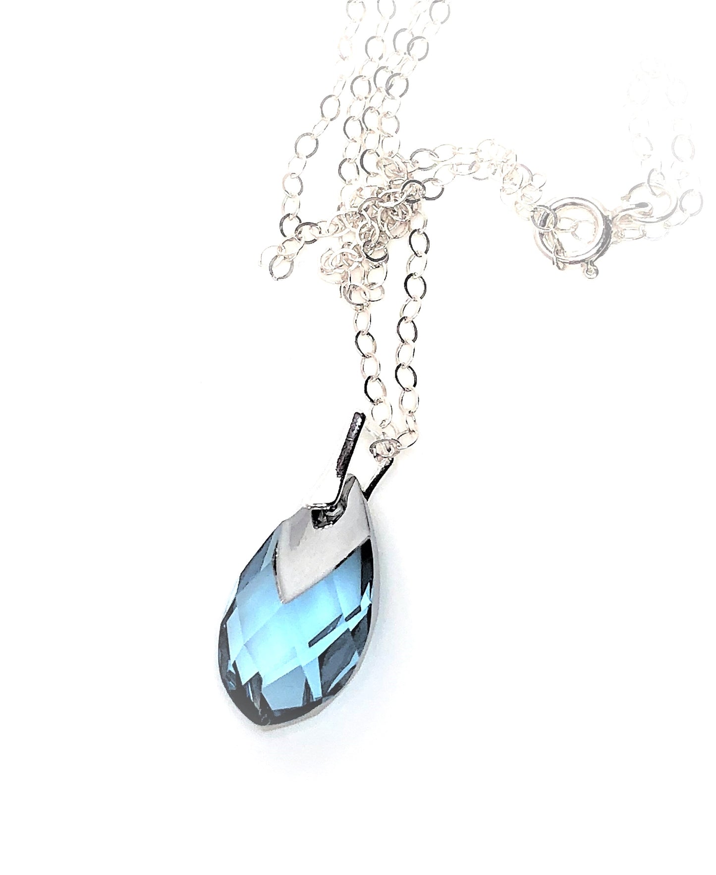 Aquamarine Crystal Pendant | Blue Sparkly Necklace | Blue Crystal Teardrop | Necklaces for Women