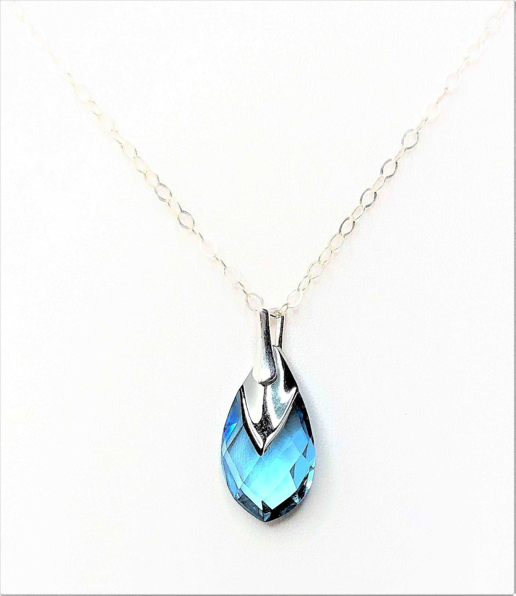 Aquamarine Crystal Pendant | Blue Sparkly Necklace | Blue Crystal Teardrop | Necklaces for Women