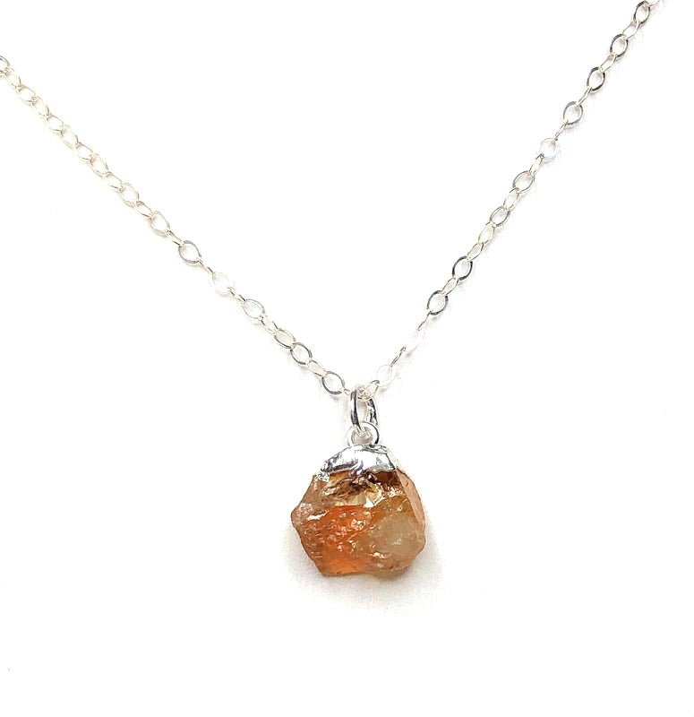 Citrine Raw Stone Sterling Silver Pendant | Natural Stone Gift