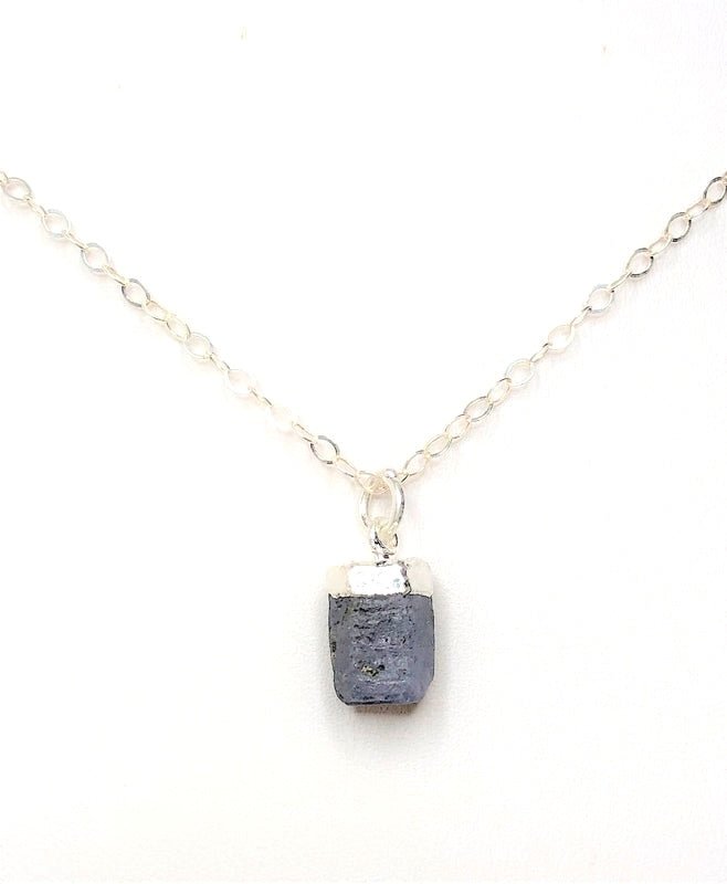Raw Sapphire Sterling Silver Necklace | Minimalist Natural Stone Pendant