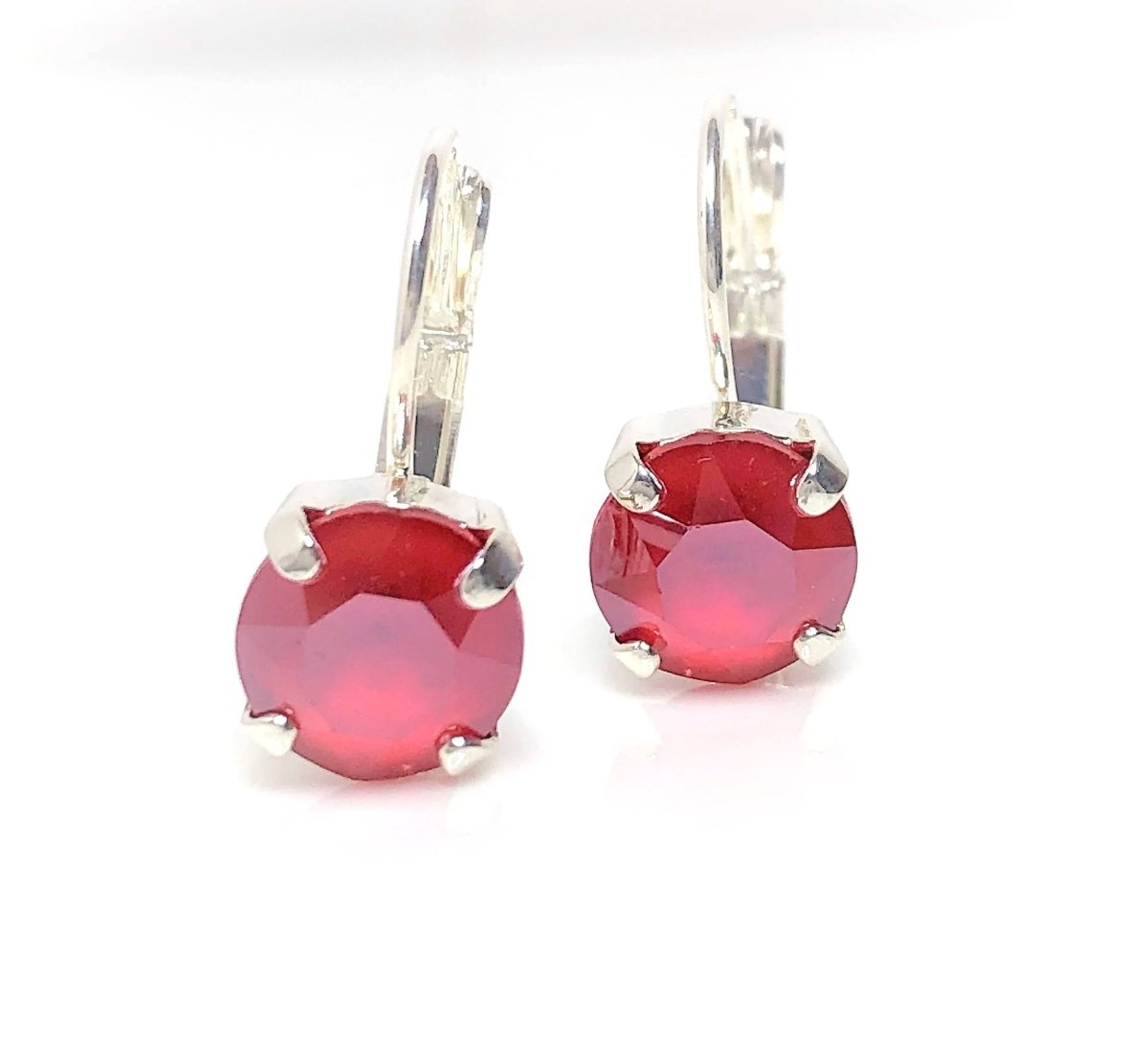 Royal Red Austrian Crystal Earrings | 8mm Crystal Drops | Silver Plated 