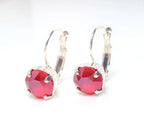 Royal Red Austrian Crystal Earrings | 8mm Crystal Drops | Silver Plated 