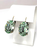 Chrysolite Green Premium Crystal Earrings | Oval Statement Drops | Antique Brass
