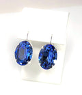 Sapphire Premium Crystal Silver Plated Earrings | Blue Oval Statement Drops