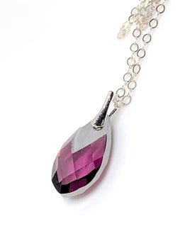 Amethyst Austrian Crystal Pendant | Purple Teardrop Necklace | 925 Sterling Silver