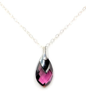 Amethyst Austrian Crystal Pendant | Purple Teardrop Necklace | 925 Sterling Silver