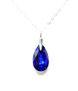 Majestic Blue Austrian Crystal Pendant | Blue Teardrop Necklace | 925 Sterling Silver