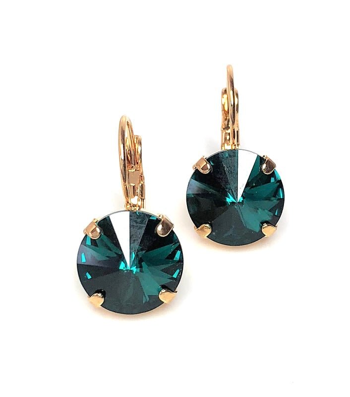 Emerald Crystal Gold Plated Earrings | 12mm Crystal Drops 
