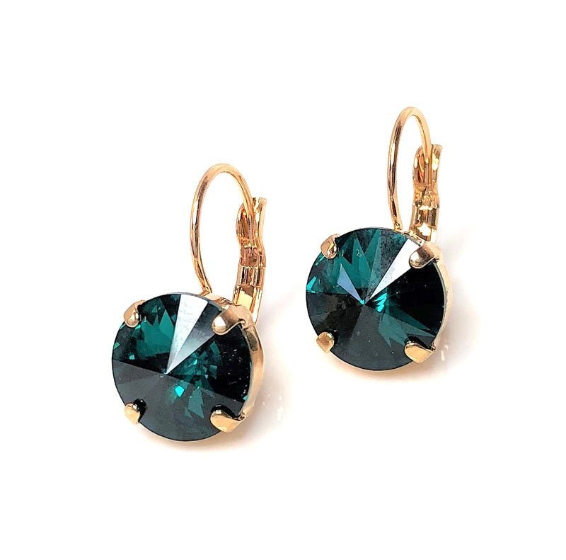 Emerald Crystal Gold Plated Earrings | 12mm Crystal Drops 