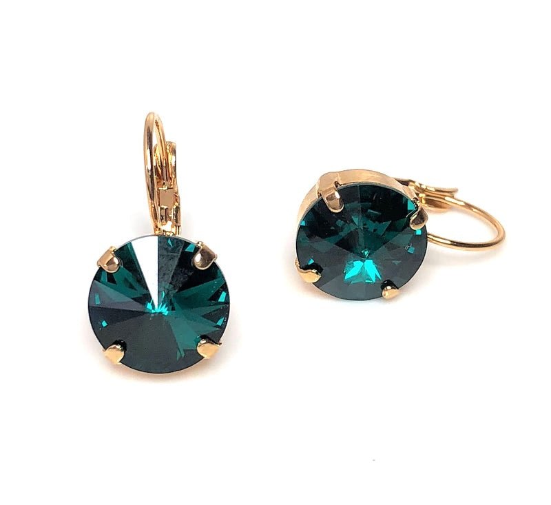 Emerald Crystal Gold Plated Earrings | 12mm Crystal Drops 