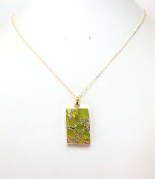 Peridot Green Necklace | Gold Filled Chain | Natural Stone Gift | Rectangle Pendant