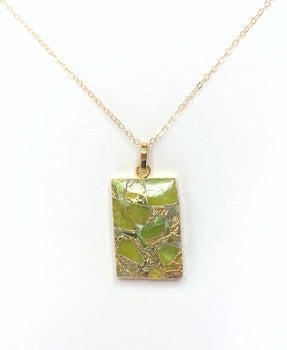 Peridot Green Necklace | Gold Filled Chain | Natural Stone Gift | Rectangle Pendant