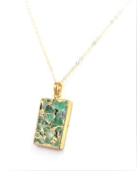 Emerald Green Necklace | Gold Filled | Green Raw Stone Pendant | Natural Stone Gemstone Pendant