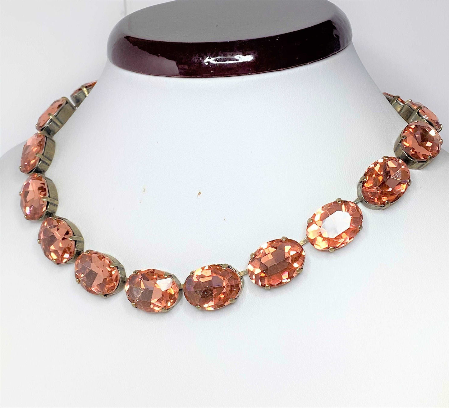 Black Rose Peach Crystal Necklace | Georgian Collet Choker | Vintage Statement Necklace