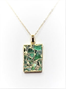 Emerald Green Necklace | Gold Filled | Green Raw Stone Pendant | Natural Stone Gemstone Pendant