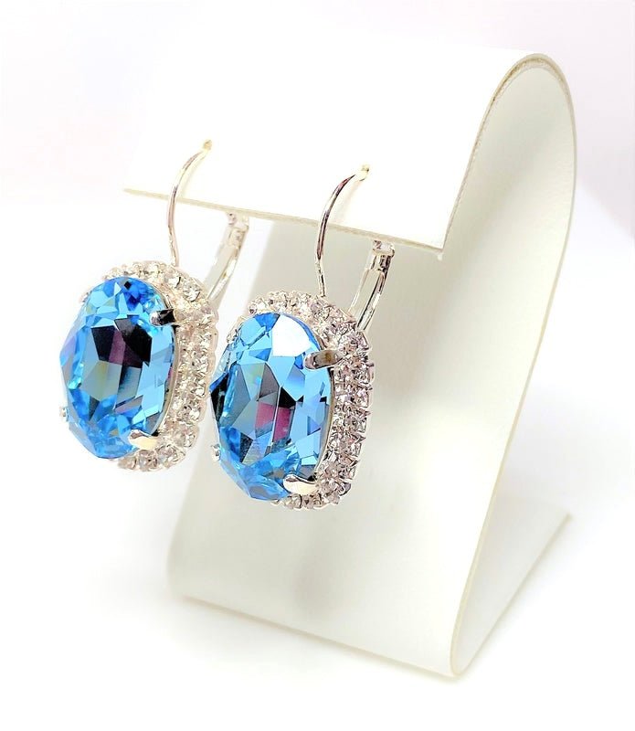 Aquamarine Crystal Silver Plated Earrings | Light Blue Crystal Drops