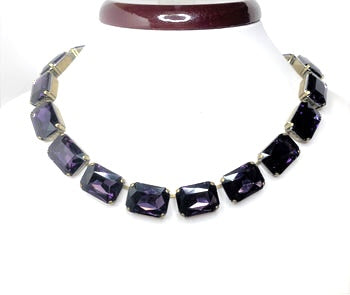 Dark Amethyst Crystal Necklace | Anna Wintour Style | Purple Georgian Collet Choker | Statement Necklace for Women