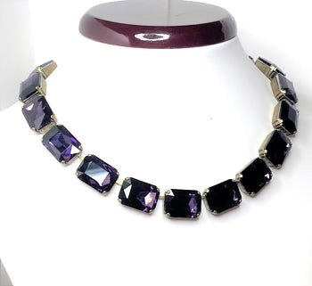 Dark Amethyst Crystal Necklace | Anna Wintour Style | Purple Georgian Collet Choker | Statement Necklace for Women