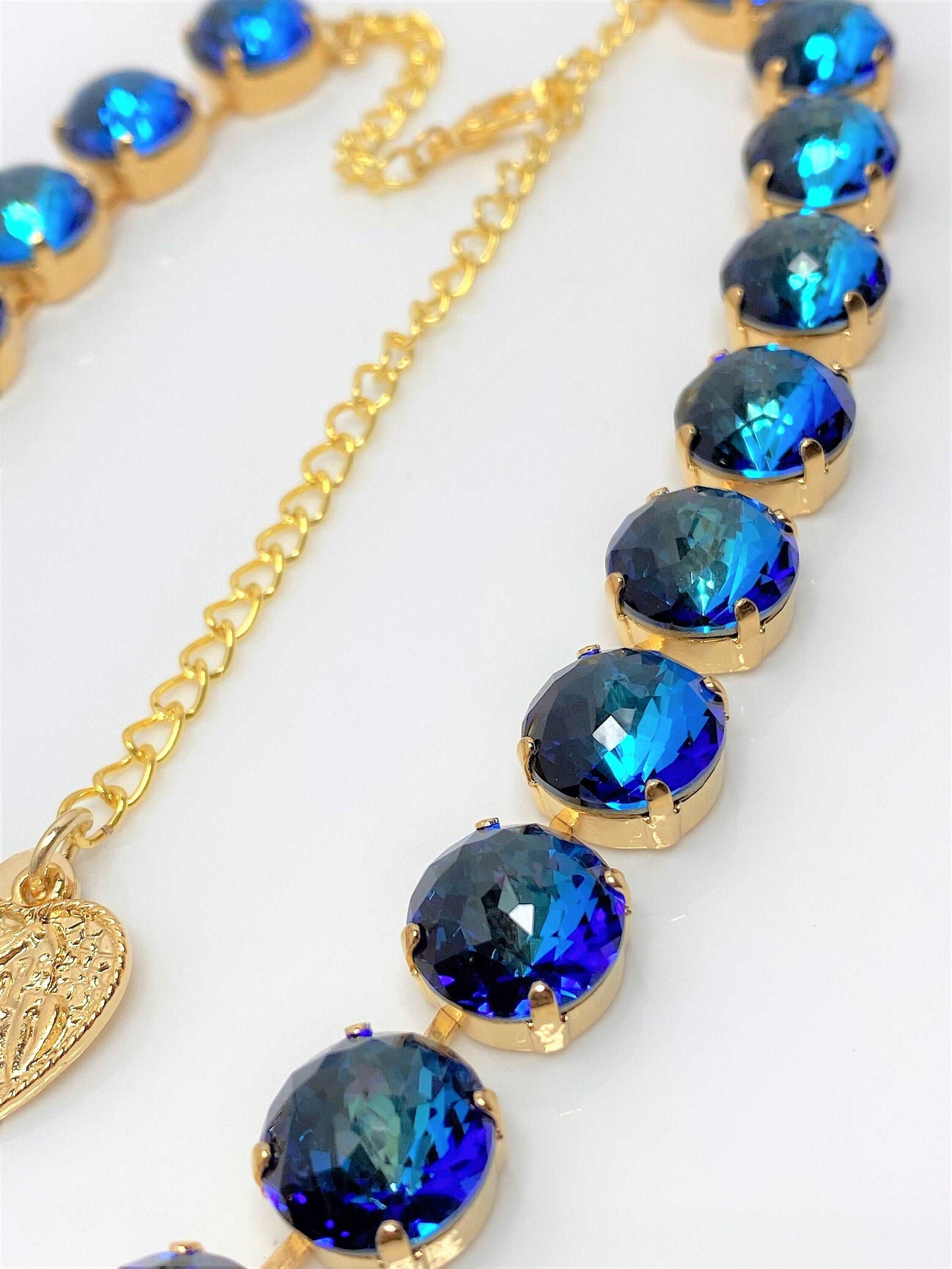 Bermuda Blue Crystal Necklace | Gold Plated | Dome Cut Georgian Collet