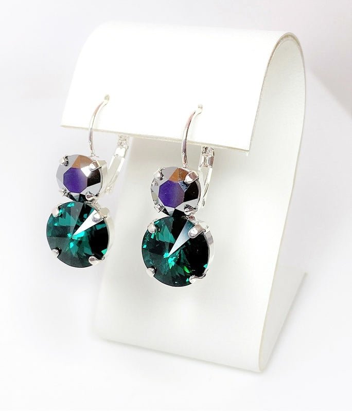 Emerald Crystal Silver Plated Earrings | 12mm Crystal Drops