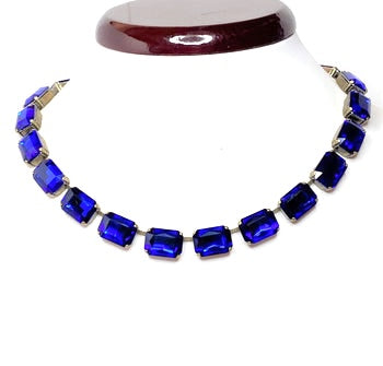 Dark Sapphire Crystal Necklace | Anna Wintour Style | Blue Georgian Collet | Statement Rivere Choker