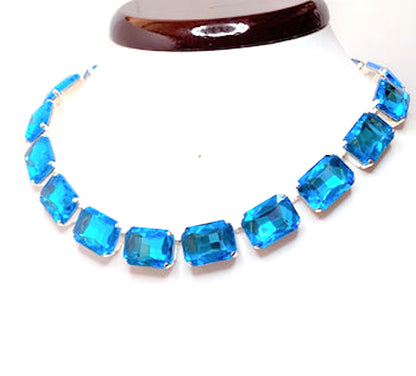 Aquamarine Crystal Necklace | Anna Wintour Style | Sky Blue Georgian Collet | Statement Choker