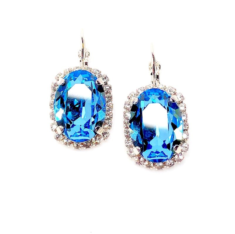 Aquamarine Crystal Silver Plated Earrings | Light Blue Crystal Drops