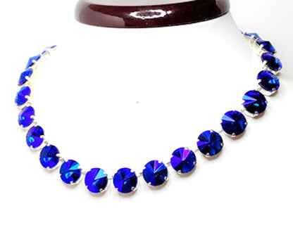 Sapphire AB Aquamarine Crystal Georgian Collet Necklaces | Blue Statement Chokers | Riviere Necklace