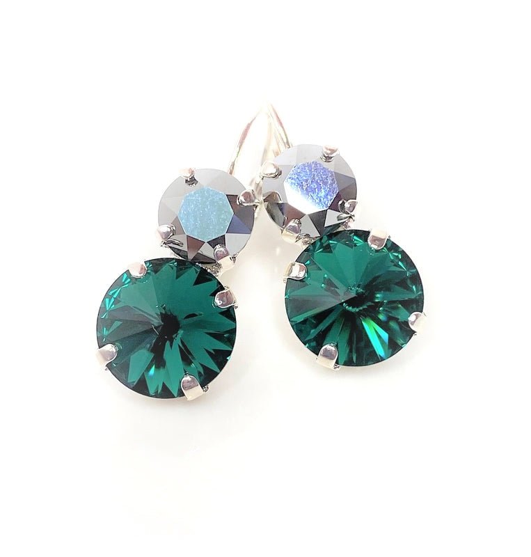 Emerald Crystal Silver Plated Earrings | 12mm Crystal Drops