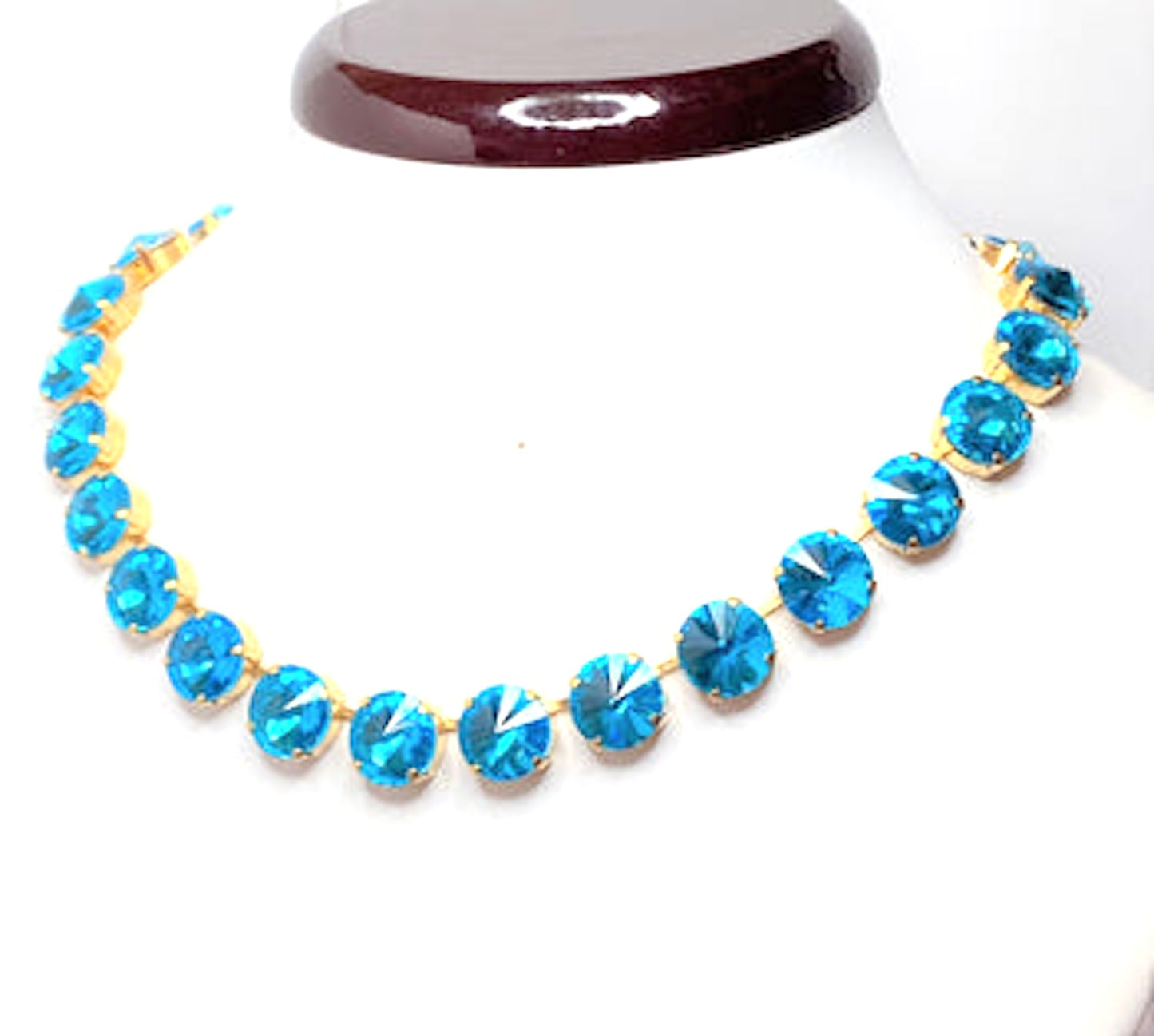 Sapphire AB Aquamarine Crystal Georgian Collet Necklaces | Blue Statement Chokers | Riviere Necklace