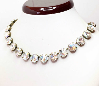 Blue Zircon Georgian Collet Necklace | Purple Rhinestone Choker | Dark Blue Riviere Statement Necklace