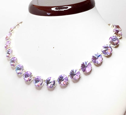 Blue Zircon Georgian Collet Necklace | Purple Rhinestone Choker | Dark Blue Riviere Statement Necklace