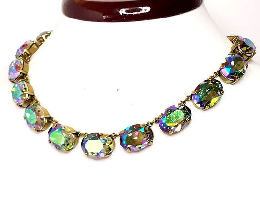 Rainbow Georgian Collet Crystal Necklace | Genuine Austrian Crystal | Anna Wintour Style 