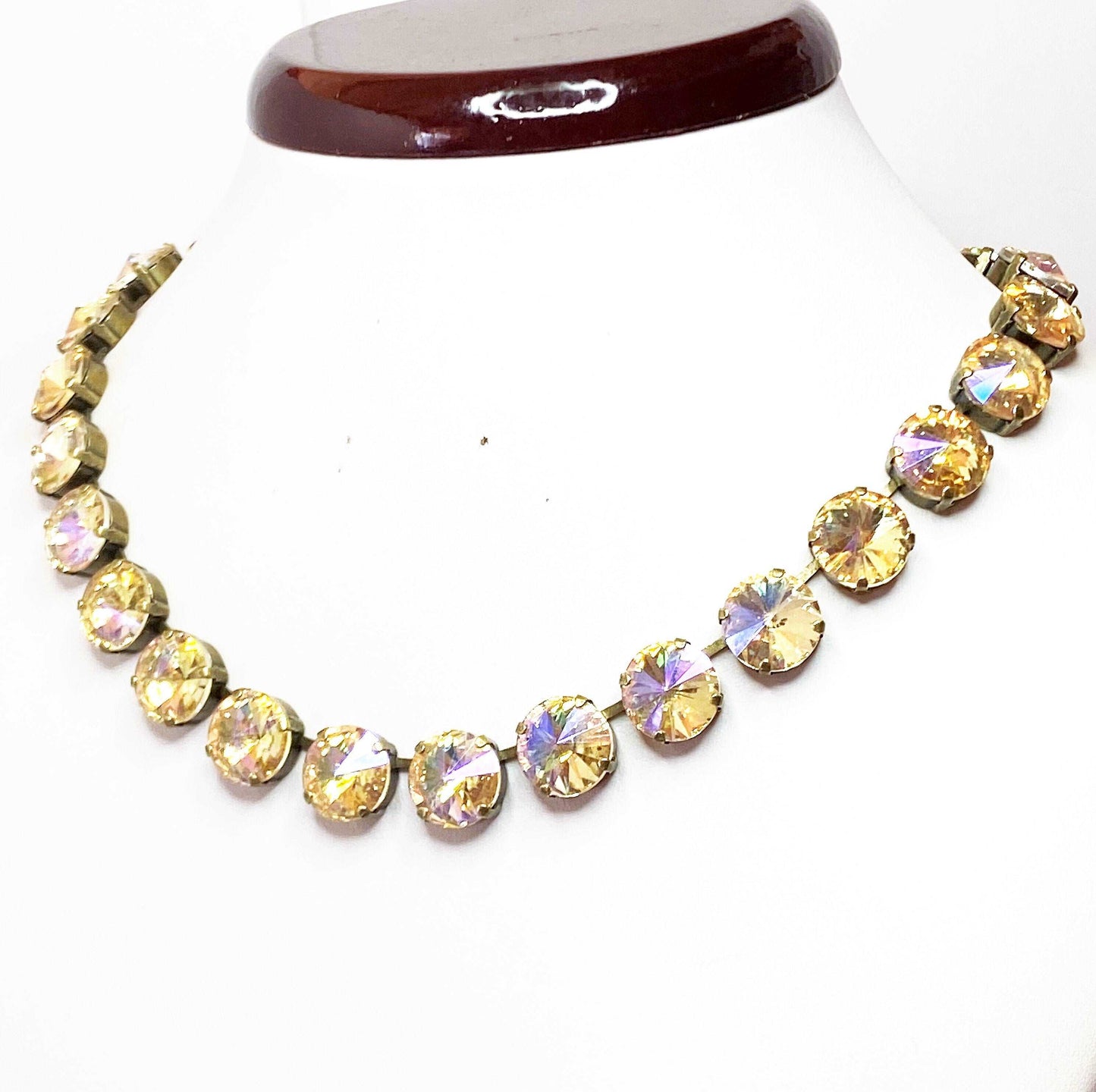 Champagne Crystal Necklace, Gold Georgian Collet, Anna Wintour Style, Rhinestone Choker, Riviere Necklace, Necklaces For Women