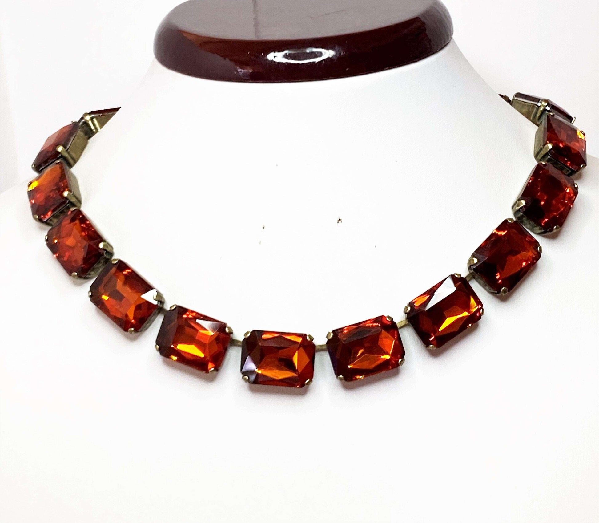 Burnt Orange Wine Crystal Georgian Collet Necklaces | Rhinestone Statement Choker | Anna Wintour Style