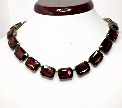 Burnt Orange Wine Crystal Georgian Collet Necklaces | Rhinestone Statement Choker | Anna Wintour Style