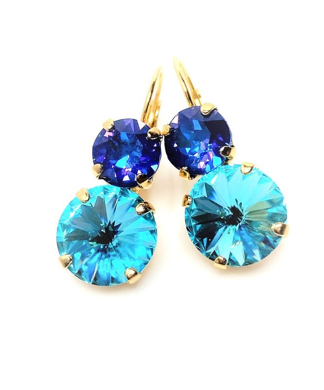 Aquamarine Sapphire Gold Plated Earrings | Blue Stone Drops