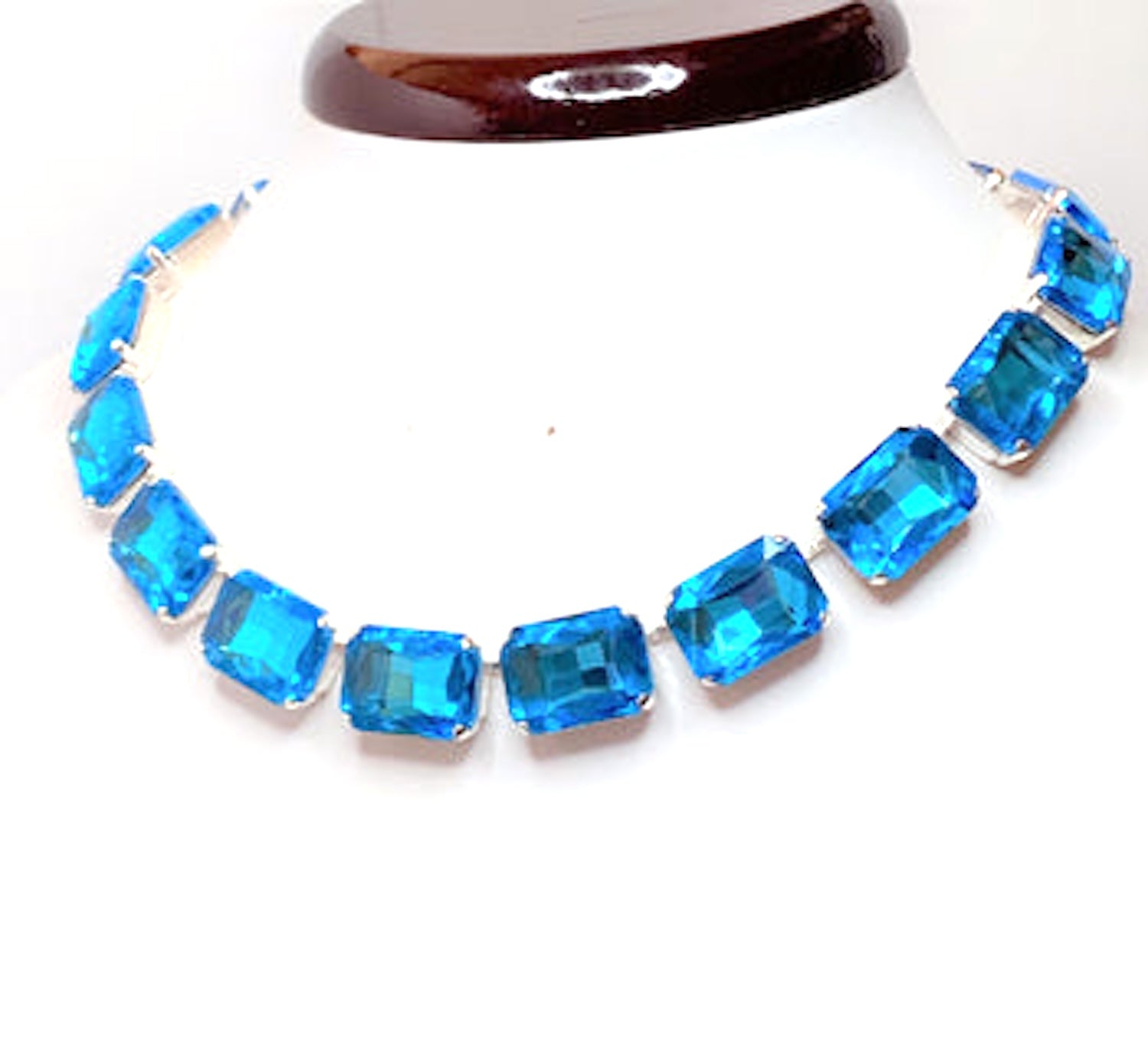 Sapphire Aquamarine Georgian Collet Crystal Choker | Blue Riviere Necklace | Anna Wintour Style | Statement Jewelry