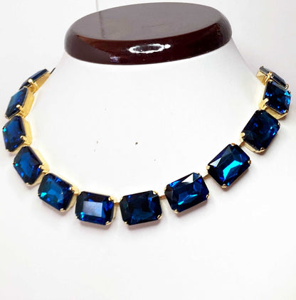 Blue Zircon Crystal Georgian Collet Necklace | Anna Wintour Style | Vintage Statement Choker