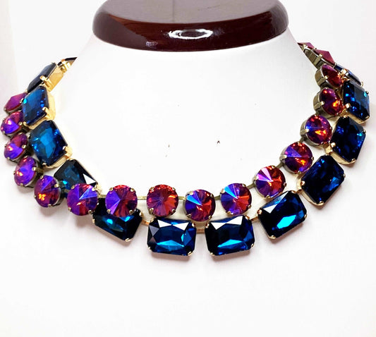 Blue Zircon Crystal Georgian Collet Necklace | Anna Wintour Style | Vintage Statement Choker