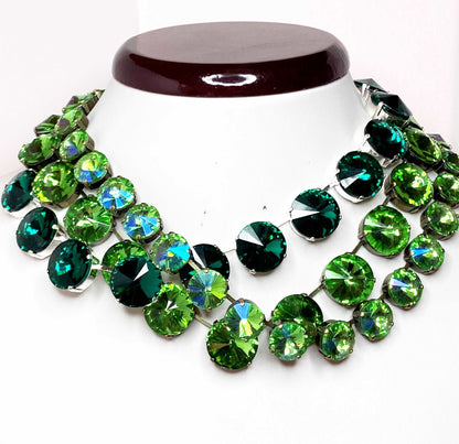 Emerald Peridot Georgian Collet Crystal Necklace, Statement Choker, Vintage Round Chokers