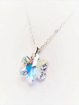 Clear AB Snowflake Austrian Crystal Pendant | 925 Sterling Silverm| Statement Necklace