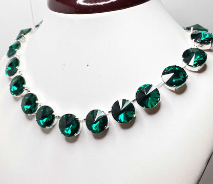 Emerald Peridot Georgian Collet Crystal Necklace, Statement Choker, Vintage Round Chokers