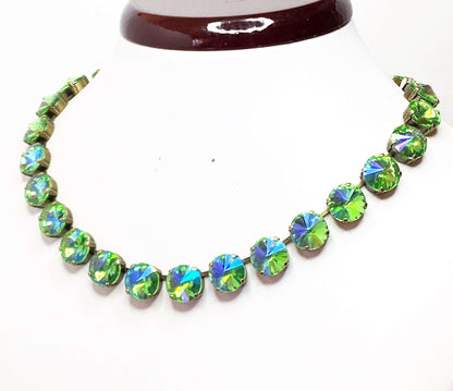 Emerald Peridot Georgian Collet Crystal Necklace, Statement Choker, Vintage Round Chokers